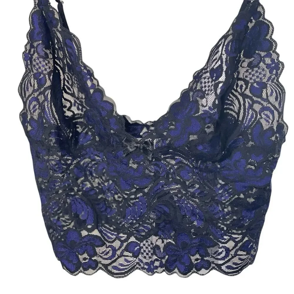 Elegant Lace Bralette Navy/Black, Stretchy, Layering, Sexy, Date, Parties, S